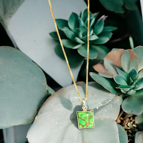 One-of-a-Kind Natural Kingman Green Copper Turquoise Pendant Necklace Two-tone 14k GF/Sterling Silver