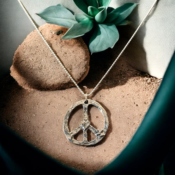 One-of-a-Kind Sterling Silver Peace Love & Flowers Necklace