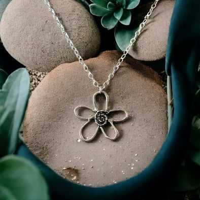 One-of-a-Kind Sterling Silver Funky Flower Necklace 18"