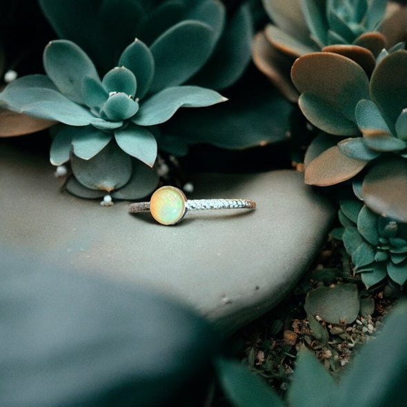 One-of-a-Kind 5mm Round Ethiopian Opal Sterling Silver Dainty Ring