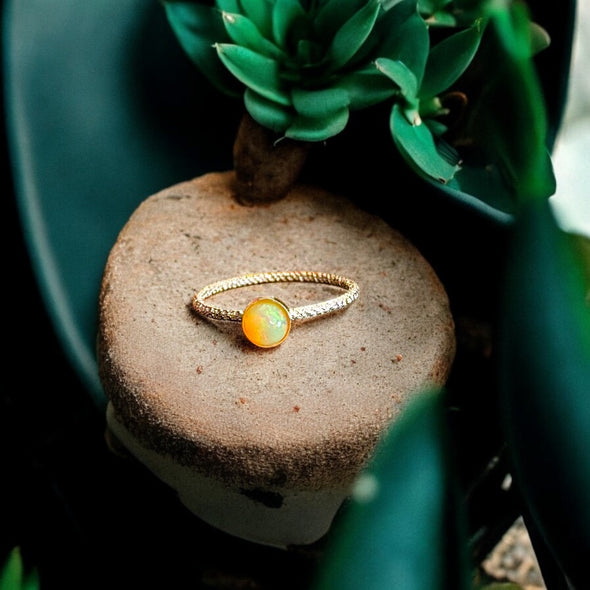 One-of-a-Kind 5mm Round Ethiopian Opal Sterling Silver Dainty Ring