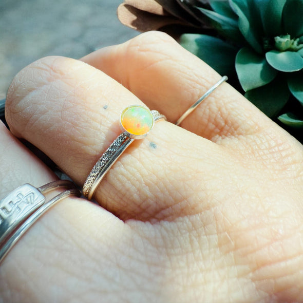 One-of-a-Kind 5mm Round Ethiopian Opal Sterling Silver Dainty Ring