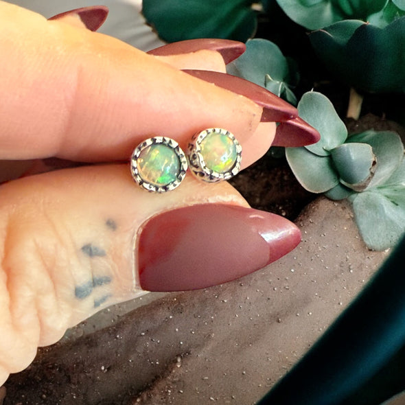 One-of-a-Kind 5mm Round Ethiopian Opal Sterling Silver Stud Earrings