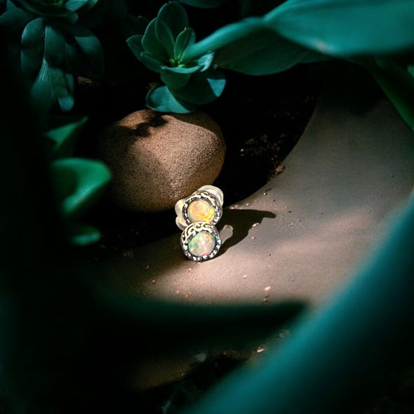 One-of-a-Kind 5mm Round Ethiopian Opal Sterling Silver Stud Earrings