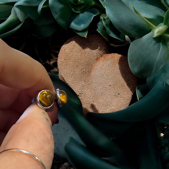 One-of-a-Kind 8mm Round Tigers Eye Sterling Silver Stud Earrings