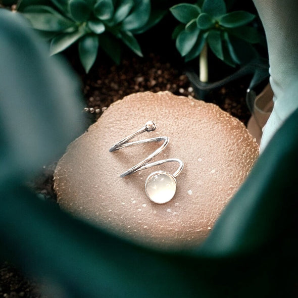 One-of-a-Kind 8mm Round White (Natural) Moonstone Sterling Wrap Knuckle Ring