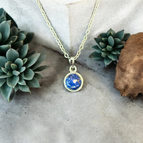 One-of-a-Kind 8mm Round Lapis Copper Sterling Silver Necklace