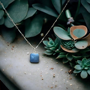 One-of-a-Kind Peruvian Blue Opal  Square Sterling Silver Bar Link Necklace