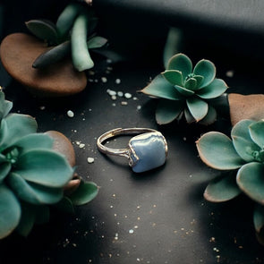 One-of-a-Kind Peruvian Blue Opal Square Gemstone Sterling Silver Ring