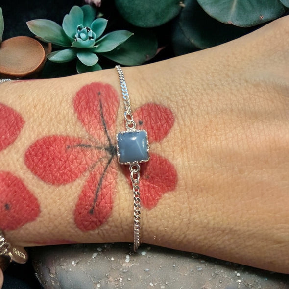 One of a Kind Blue Opal 8mm Square Gemstone Bracelet