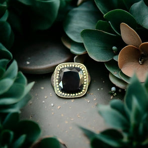 One of a Kind Black Onyx Cushion Cut Faceted Sterling Silver Ring