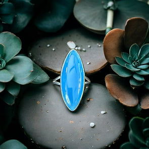 One of a Kind Blue Chalcedony Navette Sterling Silver Ring