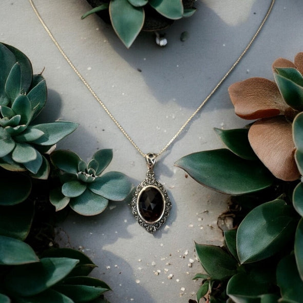 One-of-a-Kind Faceted Oval Garnet Sterling Silver Necklace