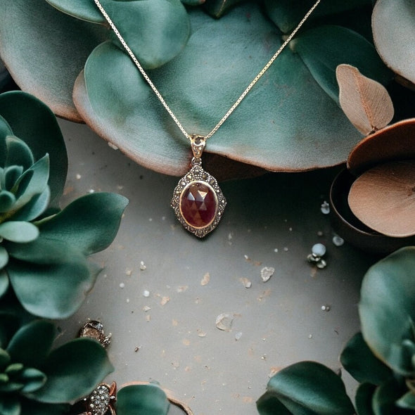 One-of-a-Kind Faceted Oval Garnet Sterling Silver Necklace