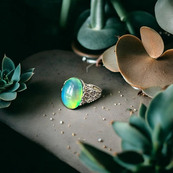 One of a Kind Aurora Triplet Opal Sterling Silver Adjustable Floral Ring