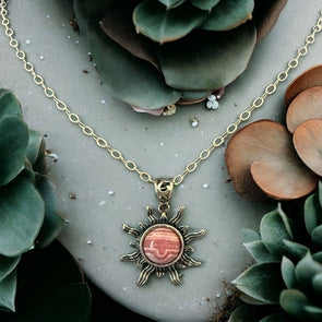 One-of-a-Kind 8mm Round Rhodochrosite in Sunburst Sterling Silver Necklace