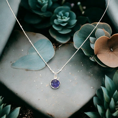 One-of-a-Kind 8mm Round Genuine Tanzanite Sterling Silver Dainty Necklace