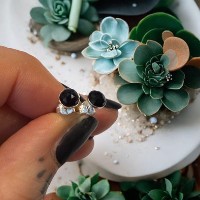 One-of-a-Kind 5mm Round Faceted Black Onyx Sterling Silver Stud Earrings