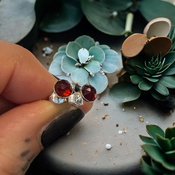 One-of-a-Kind 5mm Round Faceted Garnet Sterling Silver Stud Earrings