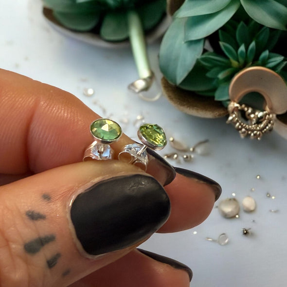 One-of-a-Kind 5mm Round Faceted Peridot Sterling Silver Stud Earrings