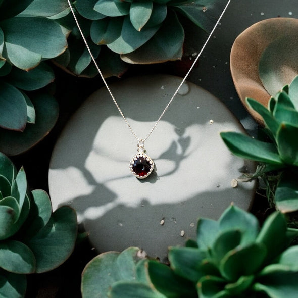 One-of-a-Kind Smooth Cushion Cut Garnet Sterling Silver Necklace