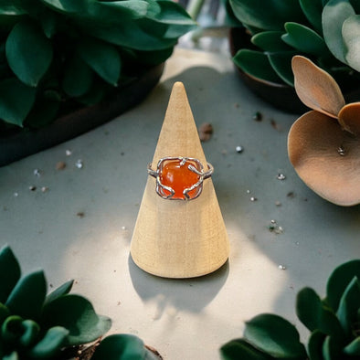 One-of-a-Kind Abstract Natural Red Onyx Sterling Silver Adjustable Ring