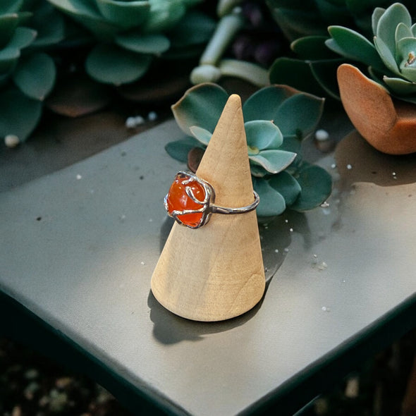 One-of-a-Kind Abstract Natural Red Onyx Sterling Silver Adjustable Ring