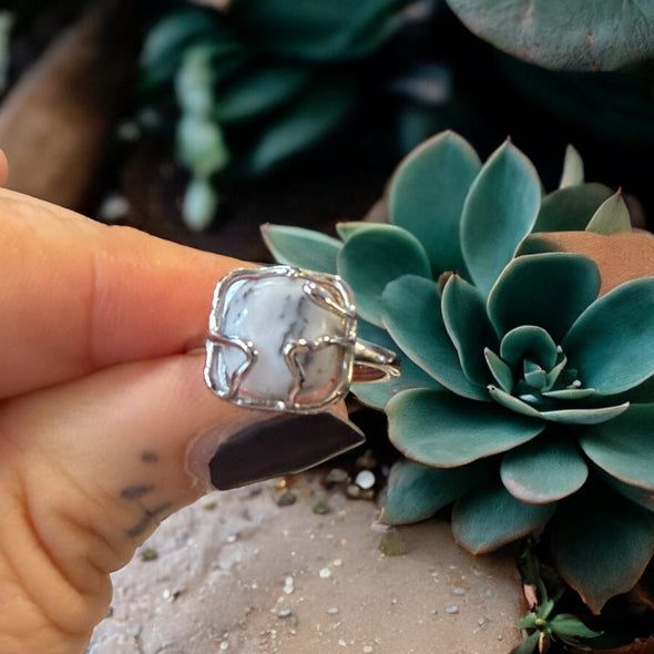 One-of-a-Kind Abstract Natural Dendritic Opal Sterling Silver Adjustable Ring