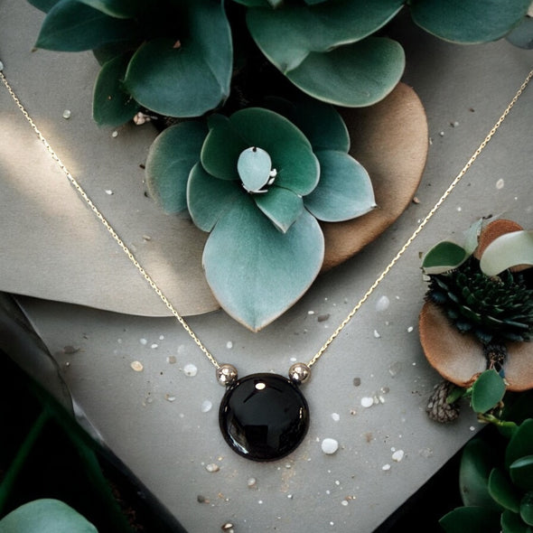 One-of-a-Kind Black Onyx Disk Sterling Silver Necklace