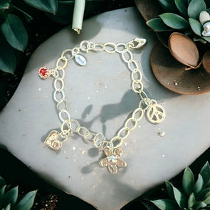 One-of-a-Kind Red Jade Sterling Silver Artisan Charm Bracelet