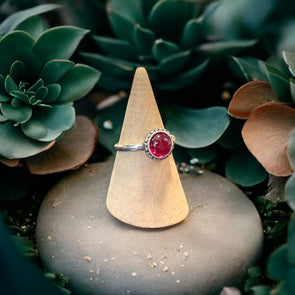 One-of-a-Kind Smooth 8mm Blood Red Ruby Scrolled Sterling Silver Adjustable Ring