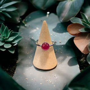 One-of-a-Kind Smooth 8mm Blood Red Ruby Simple Sterling Silver Adjustable Ring