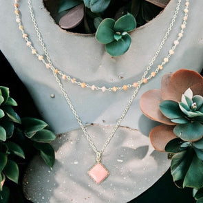 One-of-a-Kind Peruvian Pink Opal Sterling Wire Wrapped Double Layer Silver Necklace