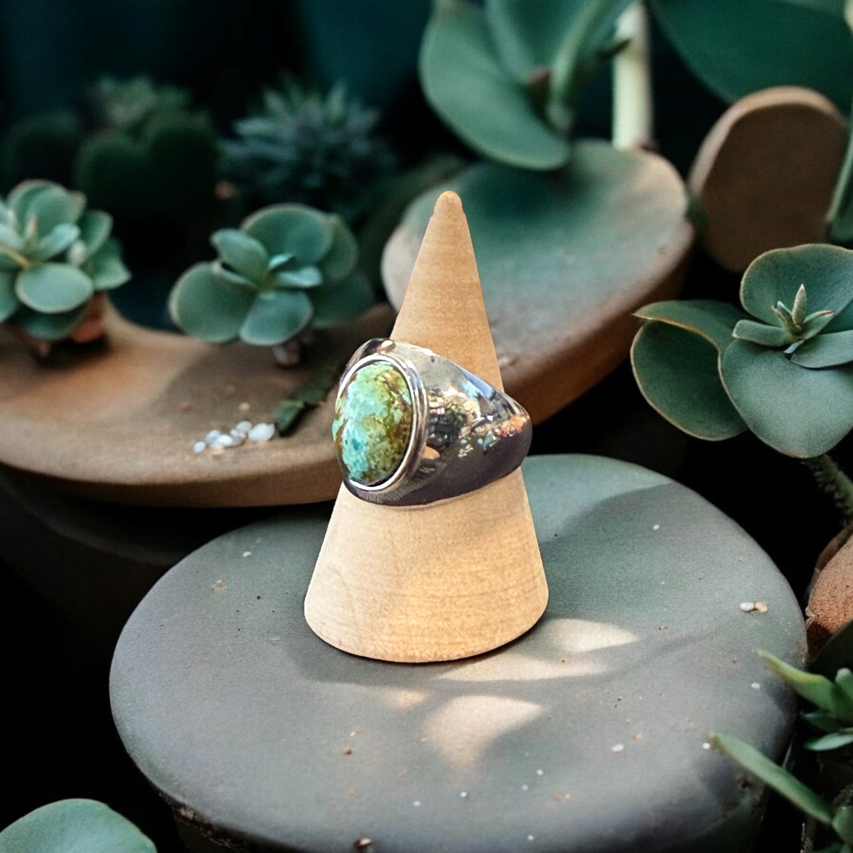 One-of-a-Kind Oval Kingman Turquoise Sterling Silver Dome Adjustable Ring