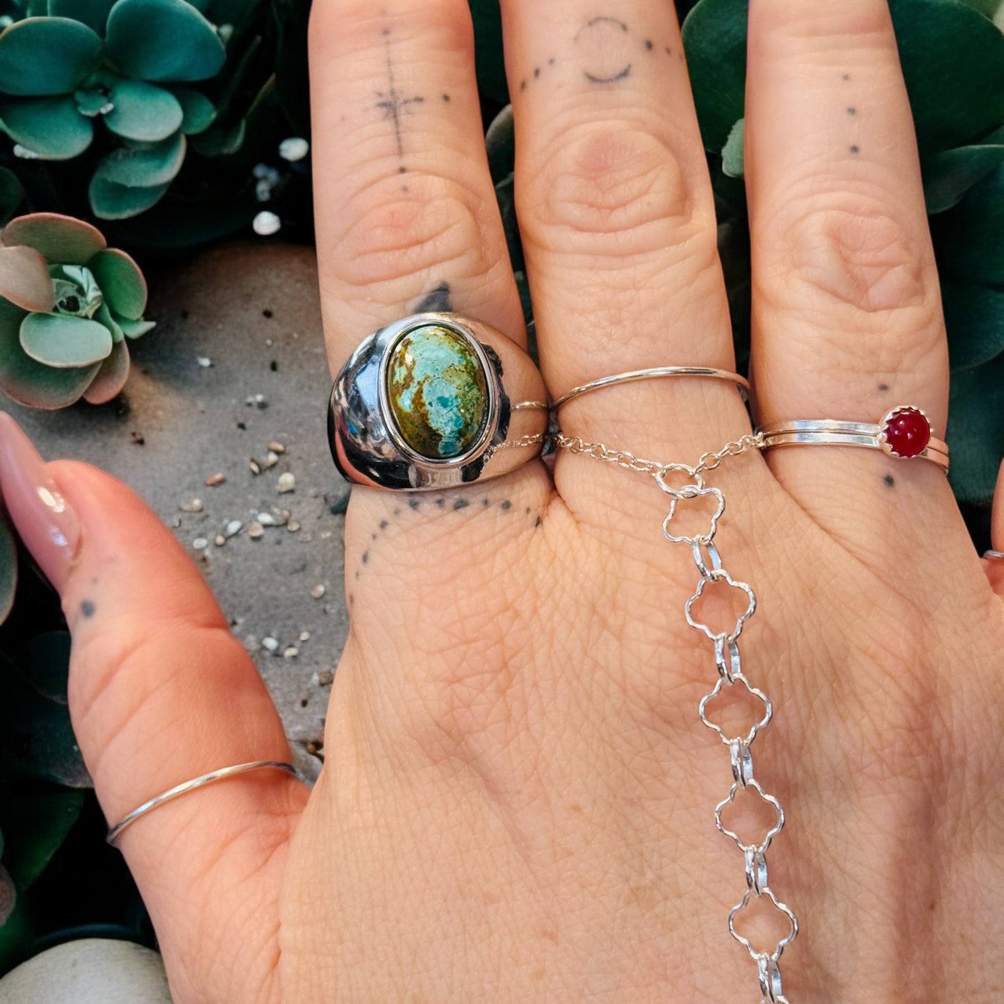One-of-a-Kind Oval Kingman Turquoise Sterling Silver Dome Adjustable Ring
