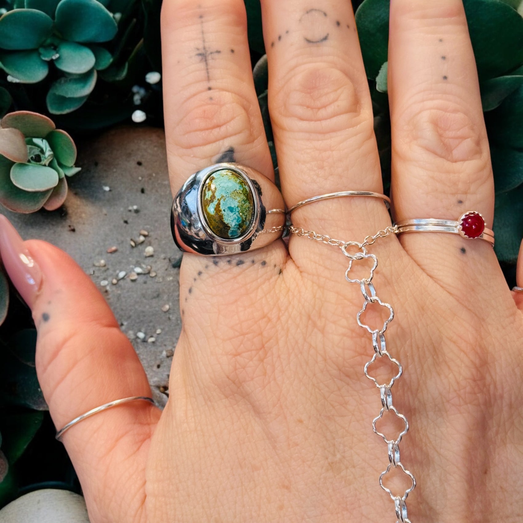 One-of-a-Kind Oval Kingman Turquoise Sterling Silver Dome Adjustable Ring