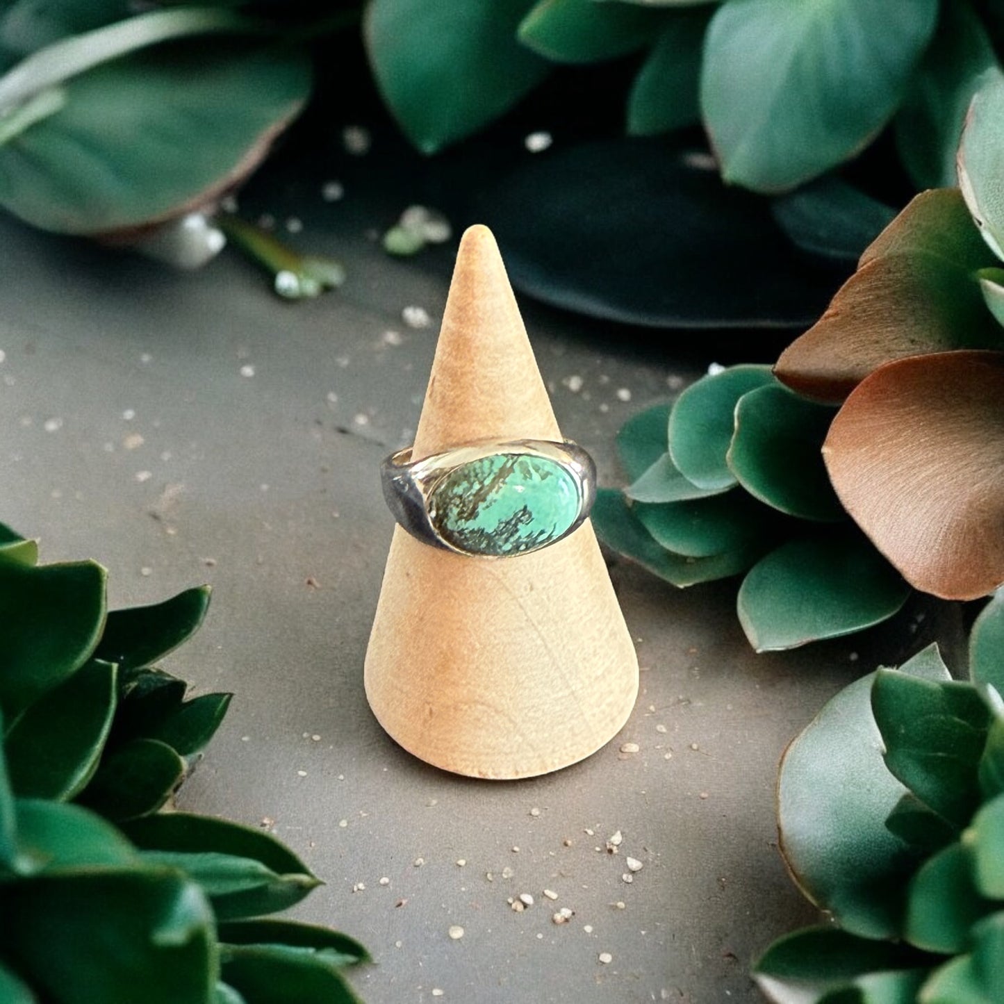 One-Of-A-Kind Horizontal Oval Kingman Blue Turquoise Sterling Silver Adjustable Ring
