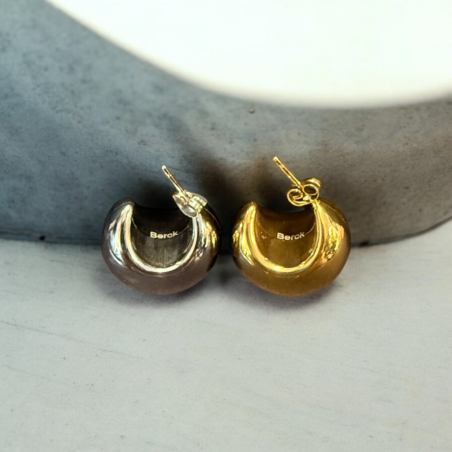Waterproof Puffed Wrap Hoop Earrings Polished Stainless Steel & 14k Gold PVD Plated Stainless Steel
