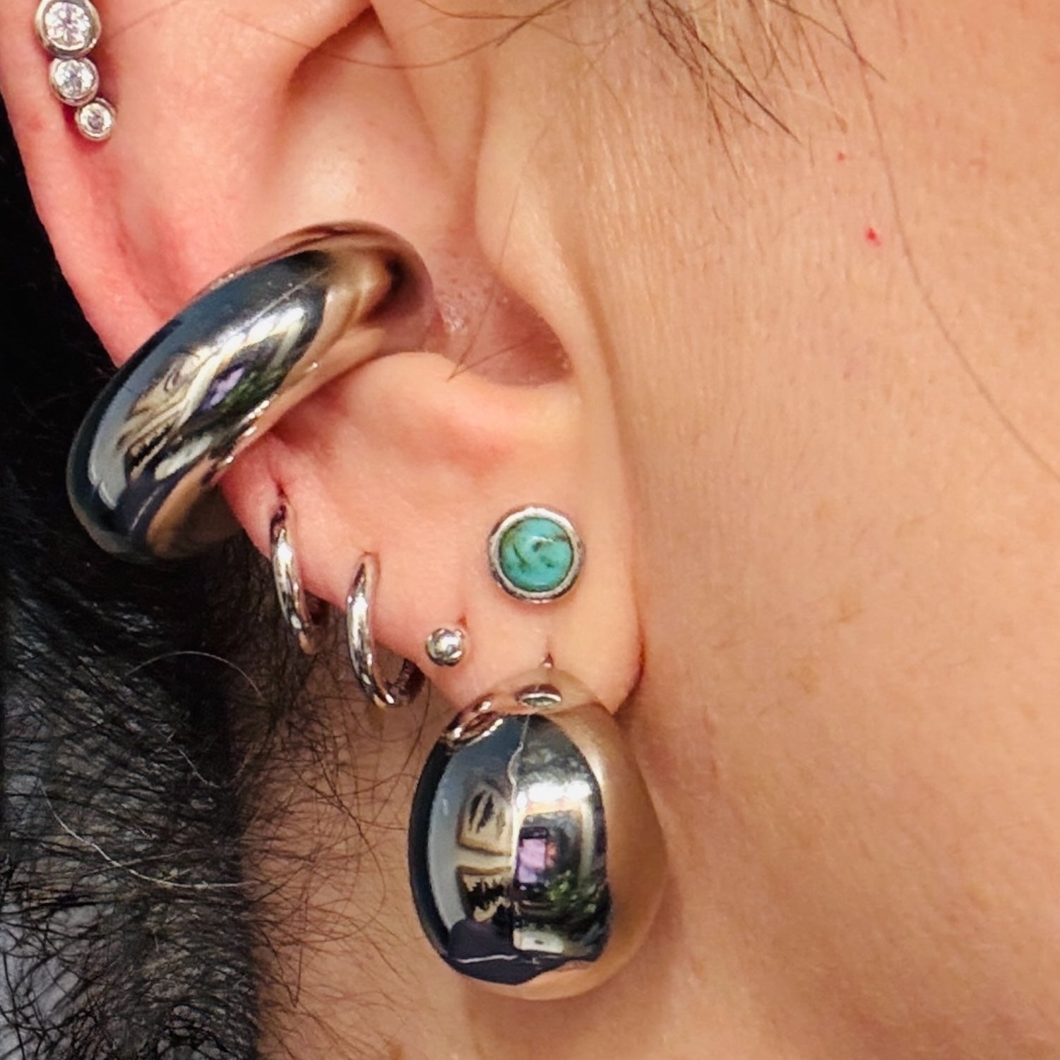 Waterproof Large Puffed Hoop Ear Cuff Polished Stainless Steel & 14k Gold PVD Plated Stainless Steel