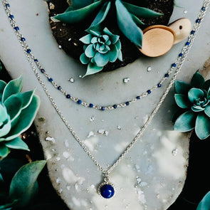 One-Of-A-Kind Lapis Gemstone 2 Layer Necklace 8mm Round Pendant