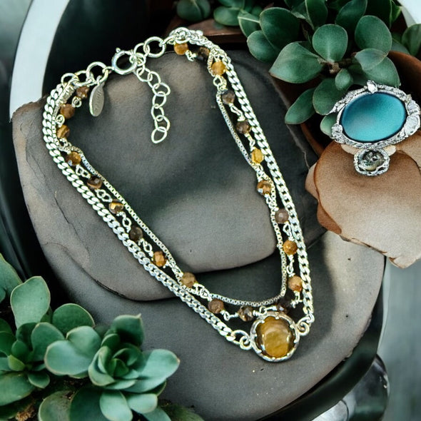 One-of-a-Kind Tigers Eye 3 Strand Bracelet Sterling Silver