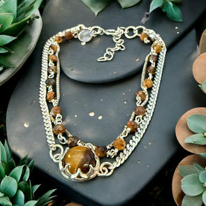 One-of-a-Kind Tigers Eye 3 Strand Bracelet Sterling Silver
