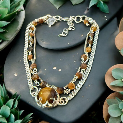 One-of-a-Kind Tigers Eye 3 Strand Bracelet Sterling Silver