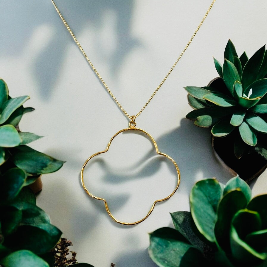 One-of-a-Kind 24mm Hammered Clover Necklace Sterling Silver or 14K Gold Plated Sterling Silver