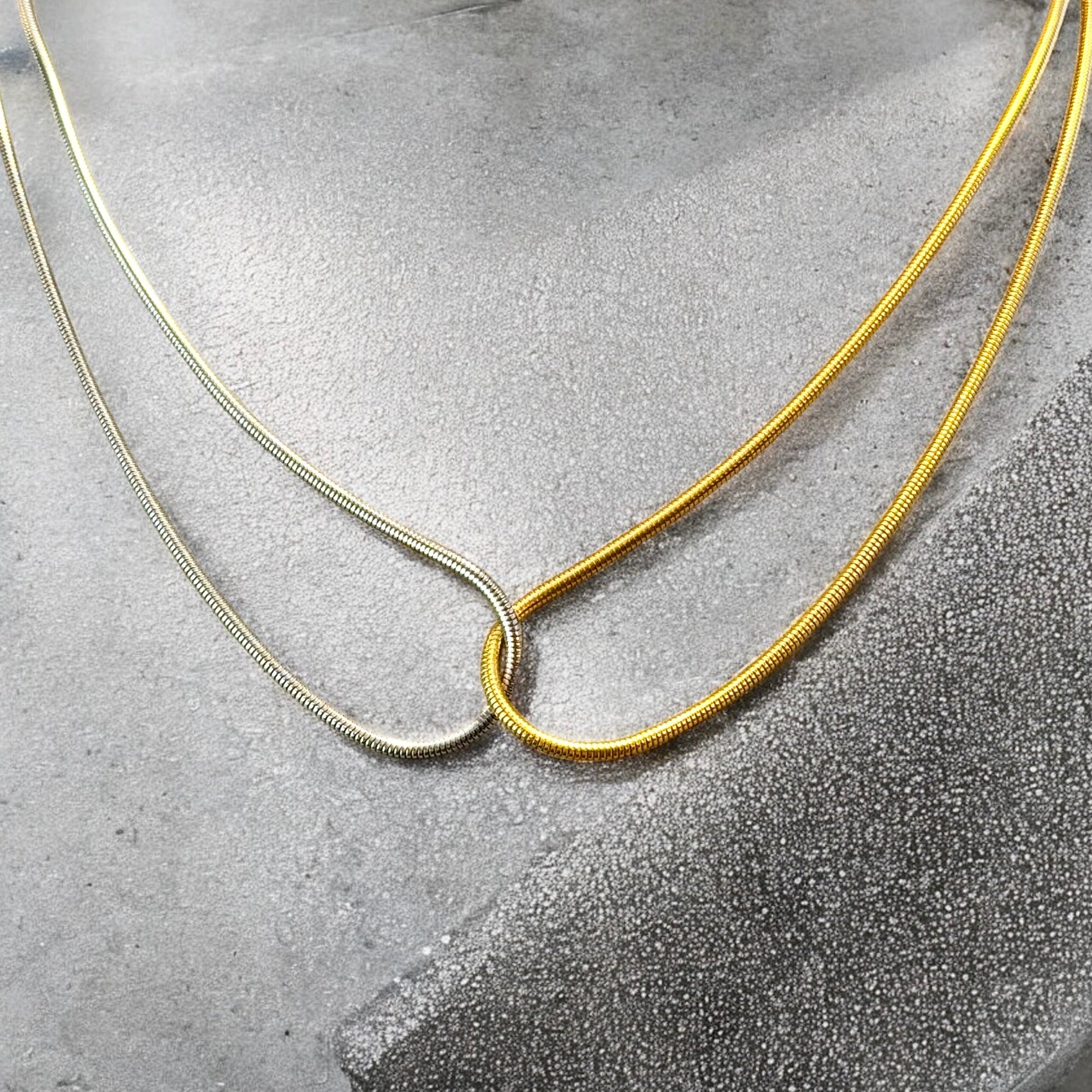 Waterproof Two-tone Twist Snake Chain Necklace 16"-18"