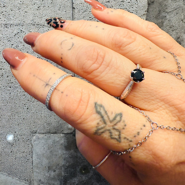 1 Carat Black Moissanite Diamond Solitaire Ring Sterling Silver