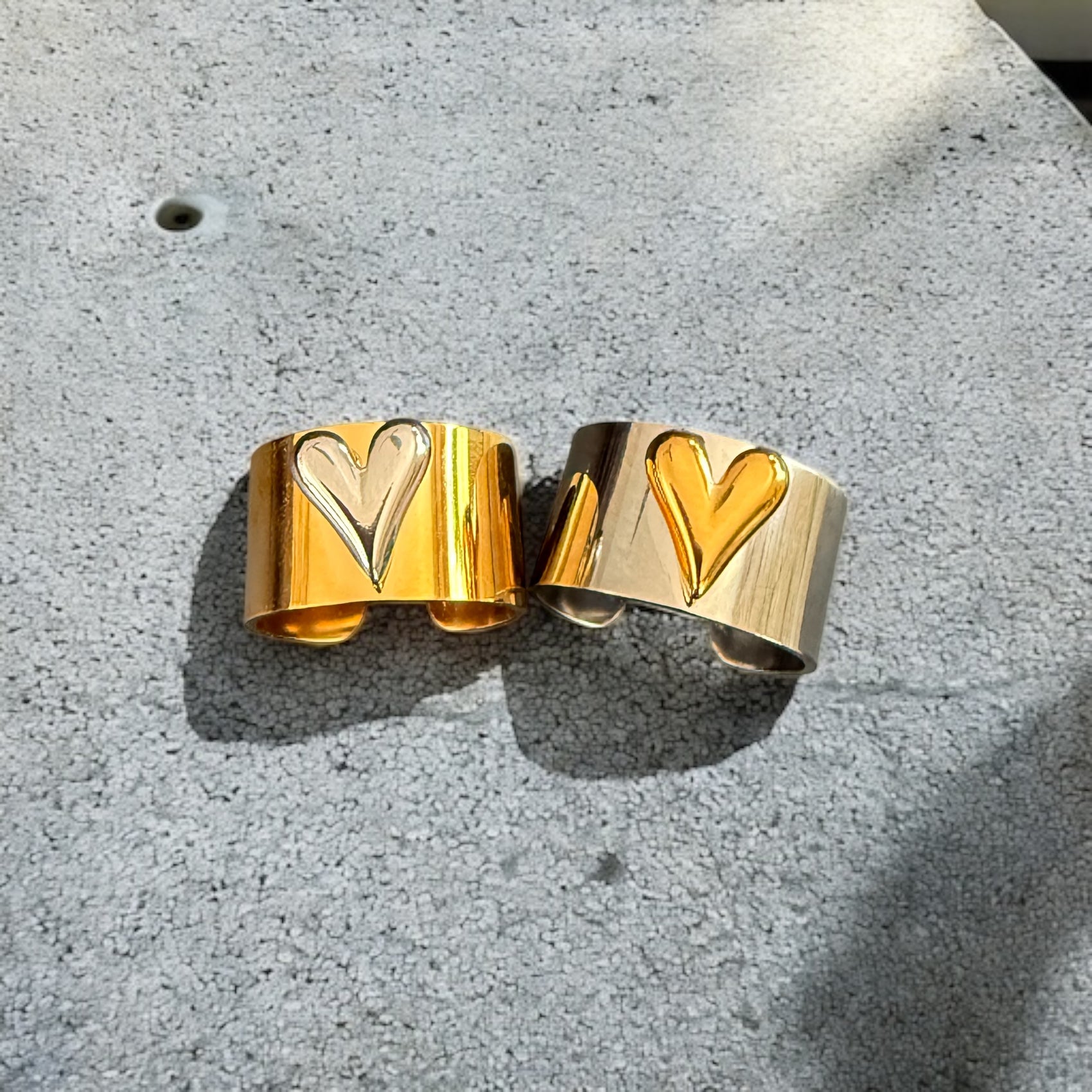 Waterproof Two-Tone Puffed Heart Ring Polished Stainless Steel & 18k Gold PVD Plated Stainless Steel