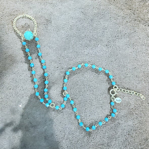 One-Of-A-Kind Gemstone Hand Chain Sterling Silver 2 Strand with Attached Chain Ring