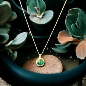One-of-a-Kind 10mm Round Genuine Malachite Gemstone Sterling Silver Dainty Necklace