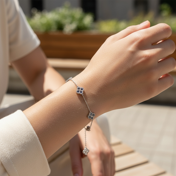 GRA Certified Black Moissanite Diamond 4 Clover Bracelet